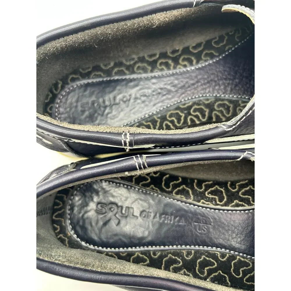 Soul of Africa Size 8 Navy Leather Boat Shoes Handmade Summer Nautical Coastal